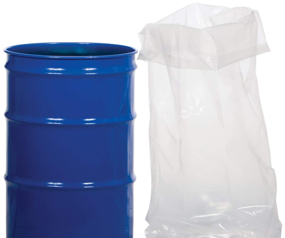 Pack of 50 Clear Drum Liners on Roll 38 x 63. Cylindrical Shaped Liners
