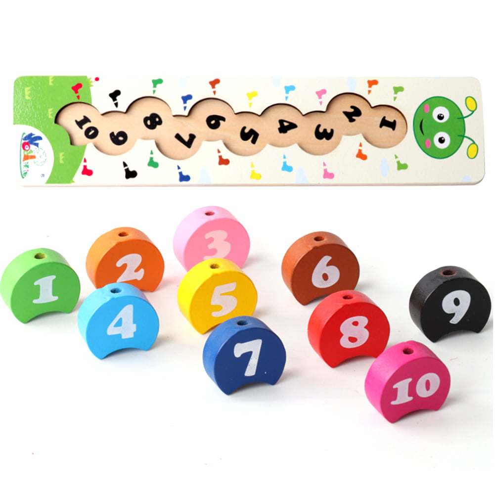 Kaifachang Wooden Cartoon Caterpillars Threading Beads Number Counting  Education Kids Toy 