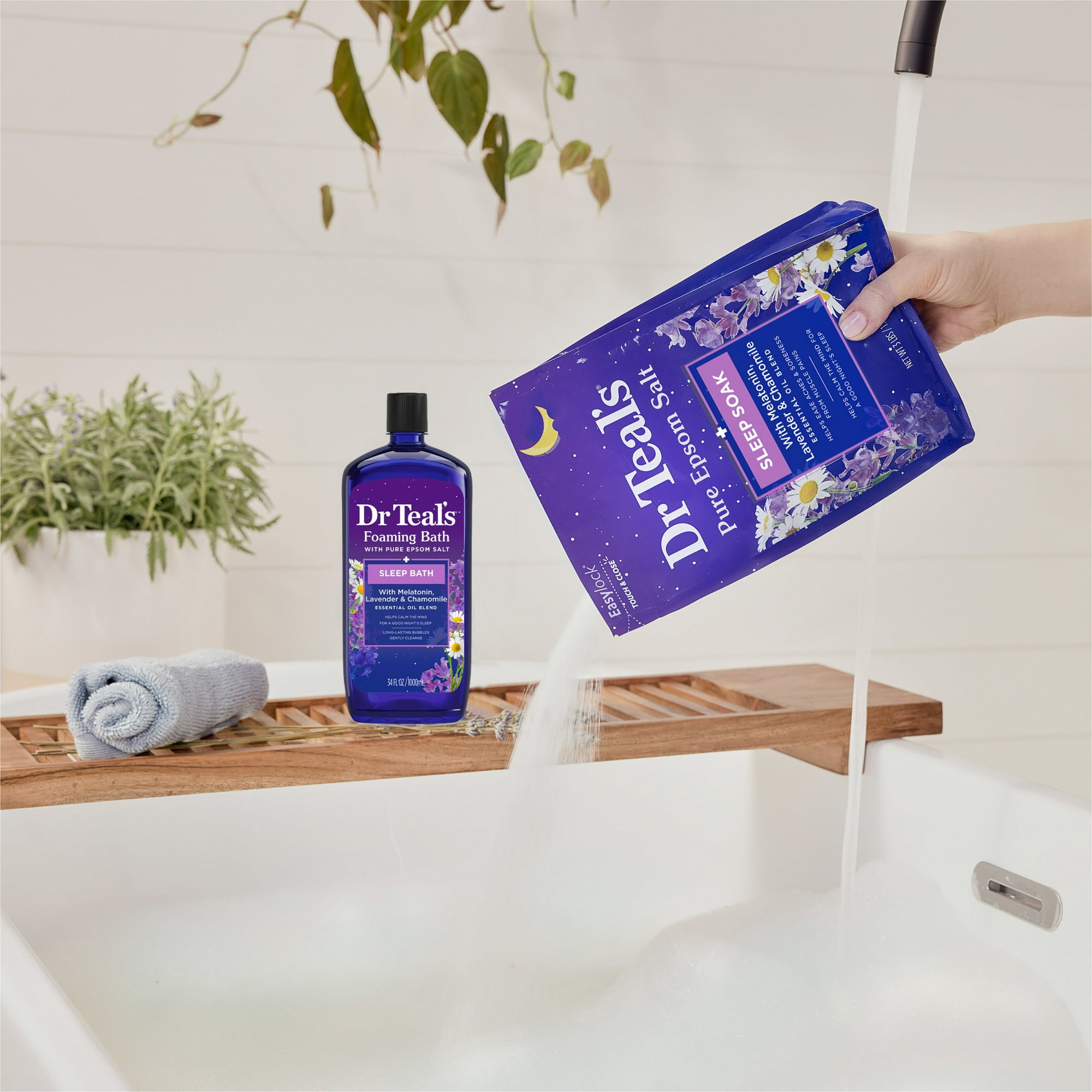 Dr Teal's Epsom Salt Magnesium Soak, Sleep Blend with Melatonin, Lavender & Chamomile, 3 lbs