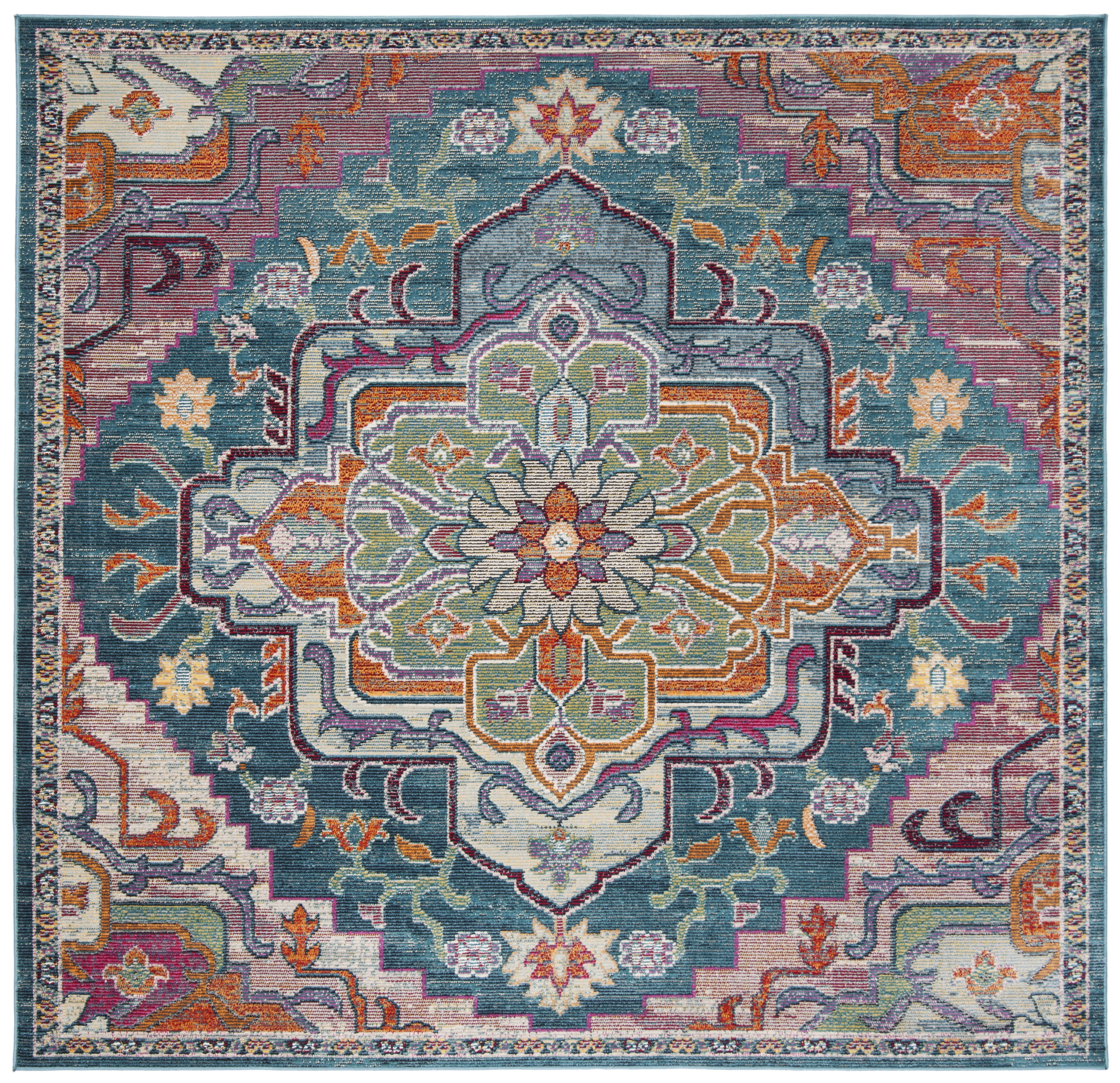 SAFAVIEH Crystal Debra Southwestern Area Rug, Teal/Rose, 9' x 9' Square