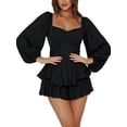thumbnail image 1 of [Ruffle Jumpsuit] Long Sleeve Ruffle Women's Jumpsuit - Lantern Layer Tie Mini Short Romper, 1 of 4