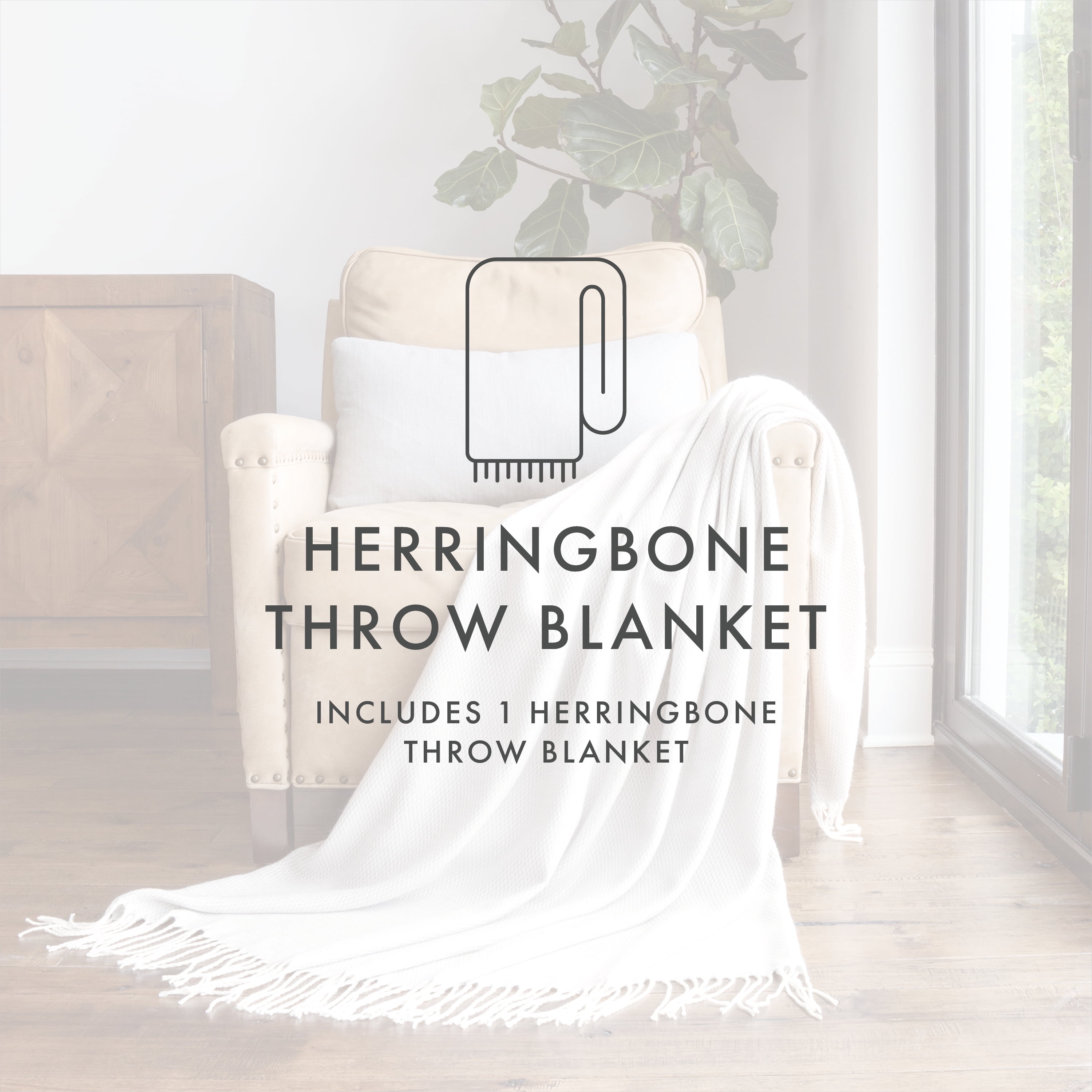 Noble Linens Light Gray Herringbone Throw Blanket, 50" x 60"