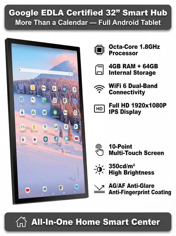 WETS 32-inch Wall Planner Digital Calendar & Chore Chart, Smart Touchscreen Interactive Display for Family Schedules – Wall Mount Included, Great for Organizing Your 2026 Calendar