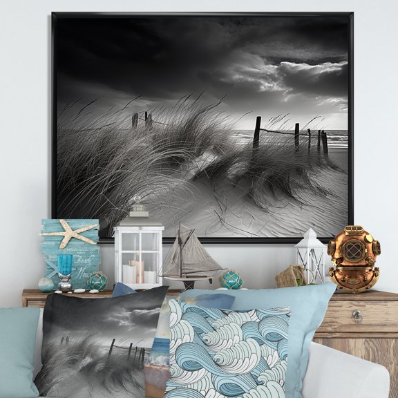 Designart "Monochrome Seashore Vista I" Beach Floater Framed Wall Art Prints