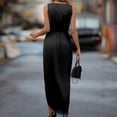 thumbnail image 4 of CIENVNSTG Womens V Neck Sleeveless Midi Dress Wedding Guest Dress Bodycon Ruched Cocktail Party Mother of The Bride Dress Black S, 4 of 6