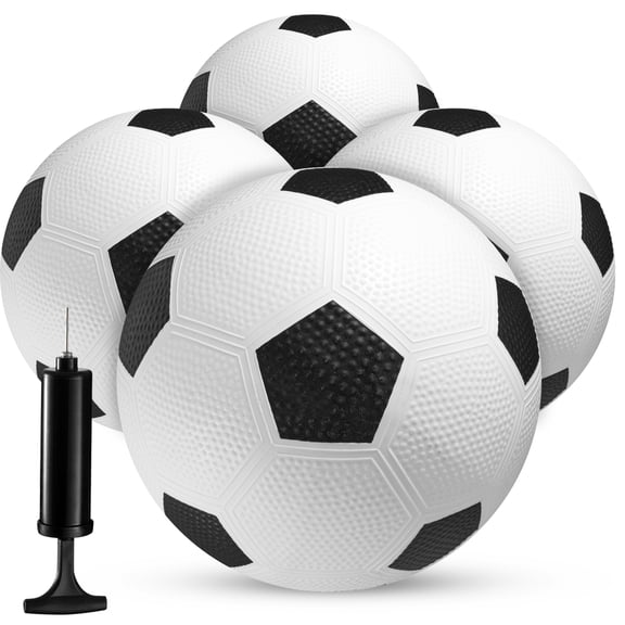 PlayBolt Size 3 Youth Soccer Balls – 4 Pack (White & Black) PVC Beginner Soccer Balls with Hand Pump for Toddlers & Kids – Indoor & Outdoor Practice Play