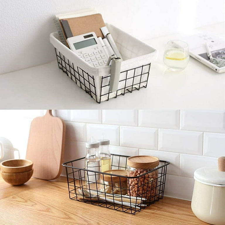 Plastic Storage Basket,Rattan Woven Pantry Organizer Small Storage Bins for  Laundry Room,Bathrooms,Bedrooms,Kitchens,Cabinets,Countertop,Under Sink or  On Shelves,4PCS 