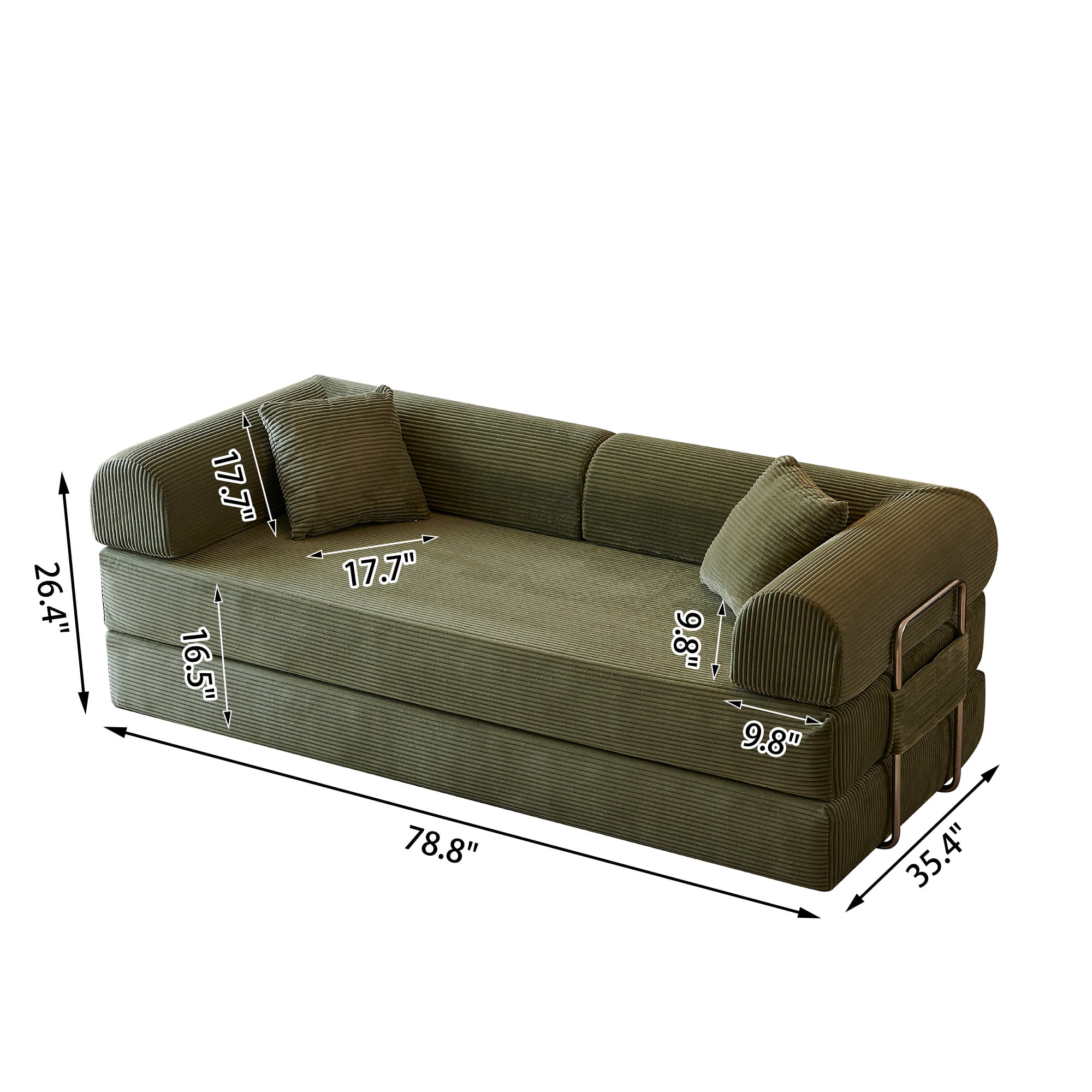 Howcool 79" Boneless Sleeper Sofa Bed, 2-in-1 Pull Out Convertible Loveseat Couch with 2 Throw Pillows, Corduroy Futon Floor Sofa for Living Room, No Assembly Required, Green