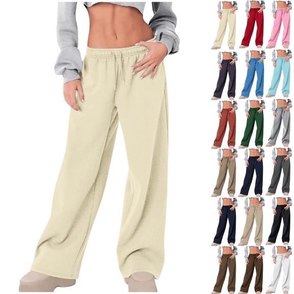 Women's Wide Leg Sweatpants High Waisted Fleece Lined Baggy Joggers Pant Fall Winter Drawstring Lounge Trousers with Pockets