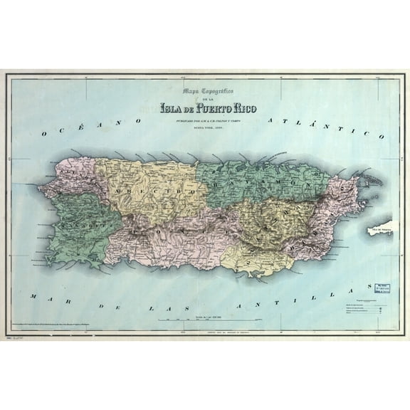 Topographic Map Of The Island Of Puerto Rico. 1886 History (24 x 18)
