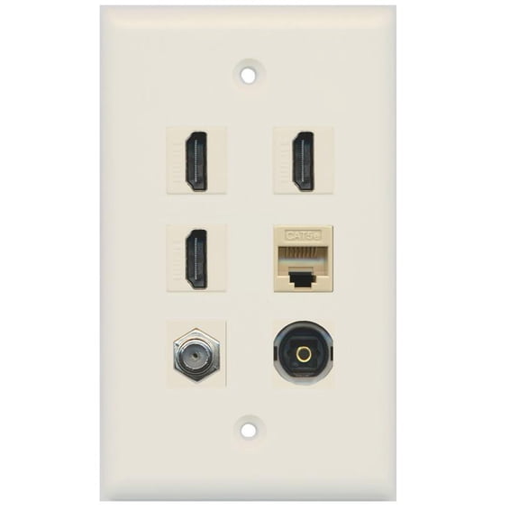 RiteAV - 3 HDMI 1 Port Coax Cable TV- F-Type 1 Port Toslink 1 Port Cat5e Ethernet Wall Plate - Light Almond