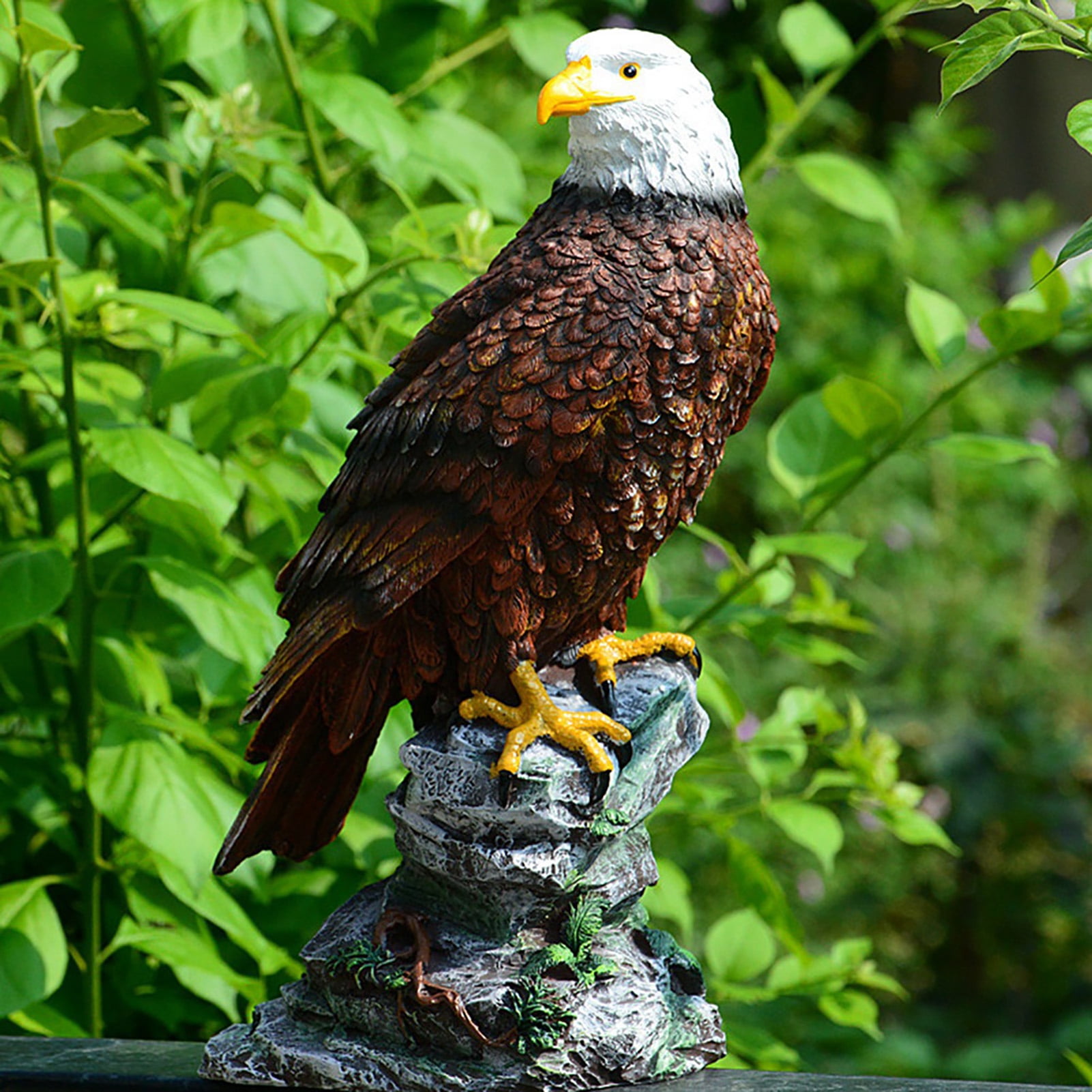 Outdoor Garden Decor Sculptures Statues , Bald Eagle Stand on Stone Animal Figurine Decorations for Lawn Yard, Home Patio Decor Gardening Gifts