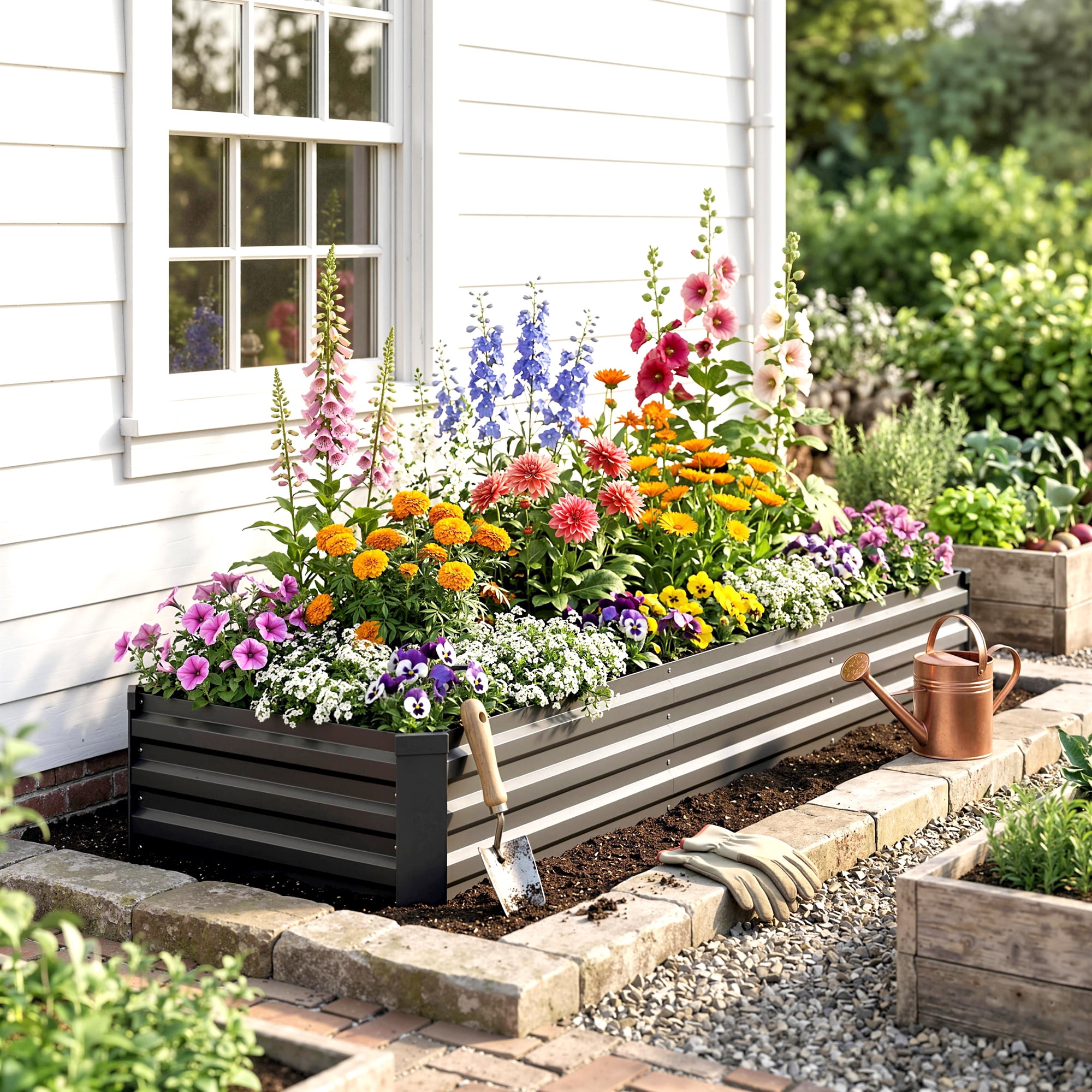 Outsunny 8x2x1ft Galvanized Raised Garden Bed Kit, Large Outdoor Metal Elevated Planter Box with Safety Edging for Flowers, Vegetables, Dark Gray