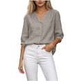 thumbnail image 2 of Neewe Womens Classic Plain 3/4 Short Sleeve Cardigans Summer Lightweight V Neck Button Down Casual Tops, 2 of 5