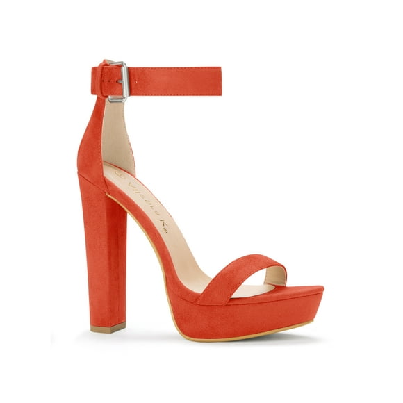 BLISSFUL STEP Women's Shoes Faux Suede Ankle Strap Open Toe High Chunky Heel Platform Sandals Orange 8