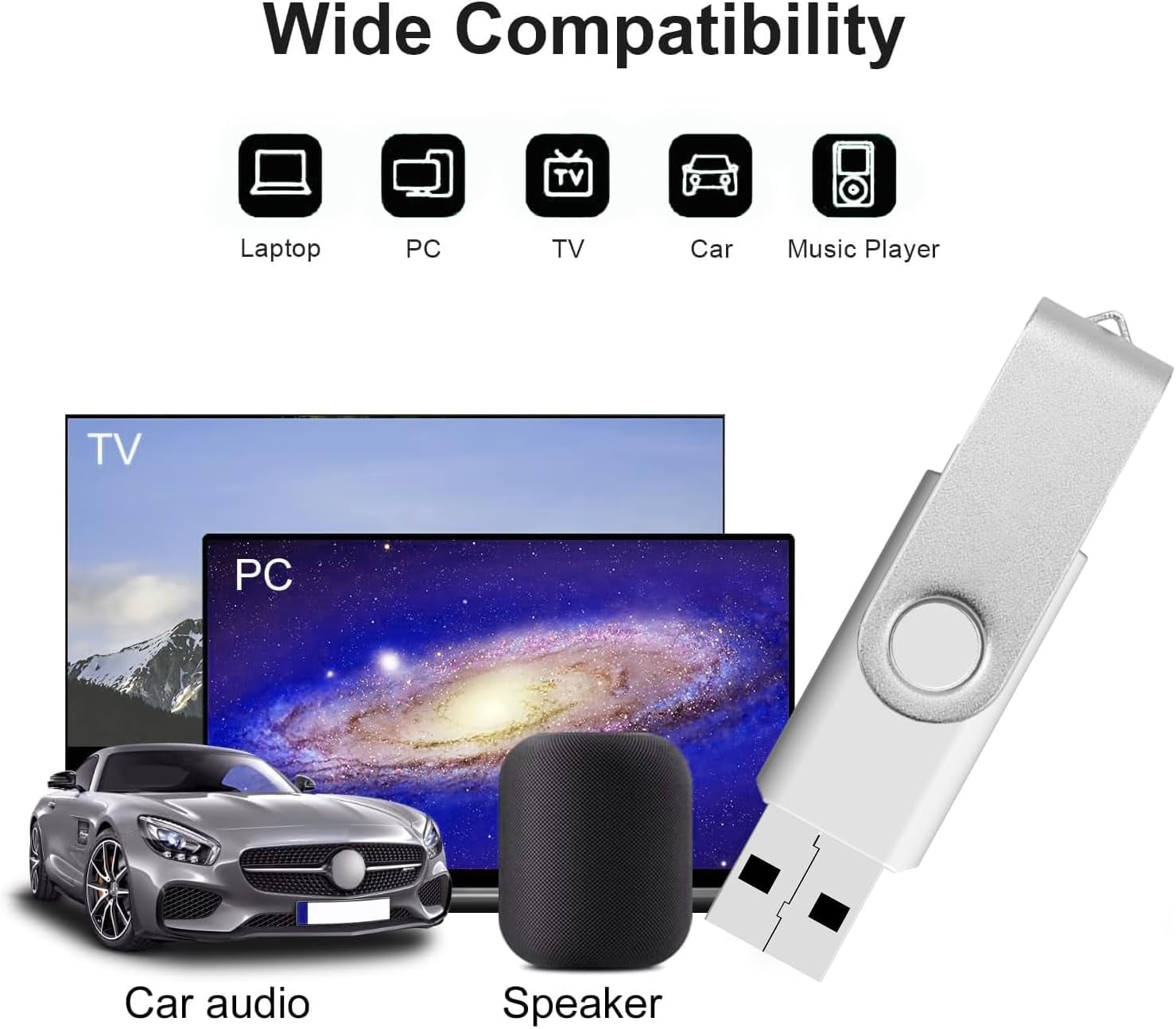 10PACK 32GB USB 2.0 Flash Drive Thumb Drive Rotating Memory Stick Jump for Storage and Backup Metallic White Paint