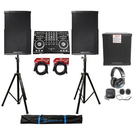 Cerwin Vega DJ Package: 2) 15" Speakers+Stands+Subwoofer+Controller+Headphones
