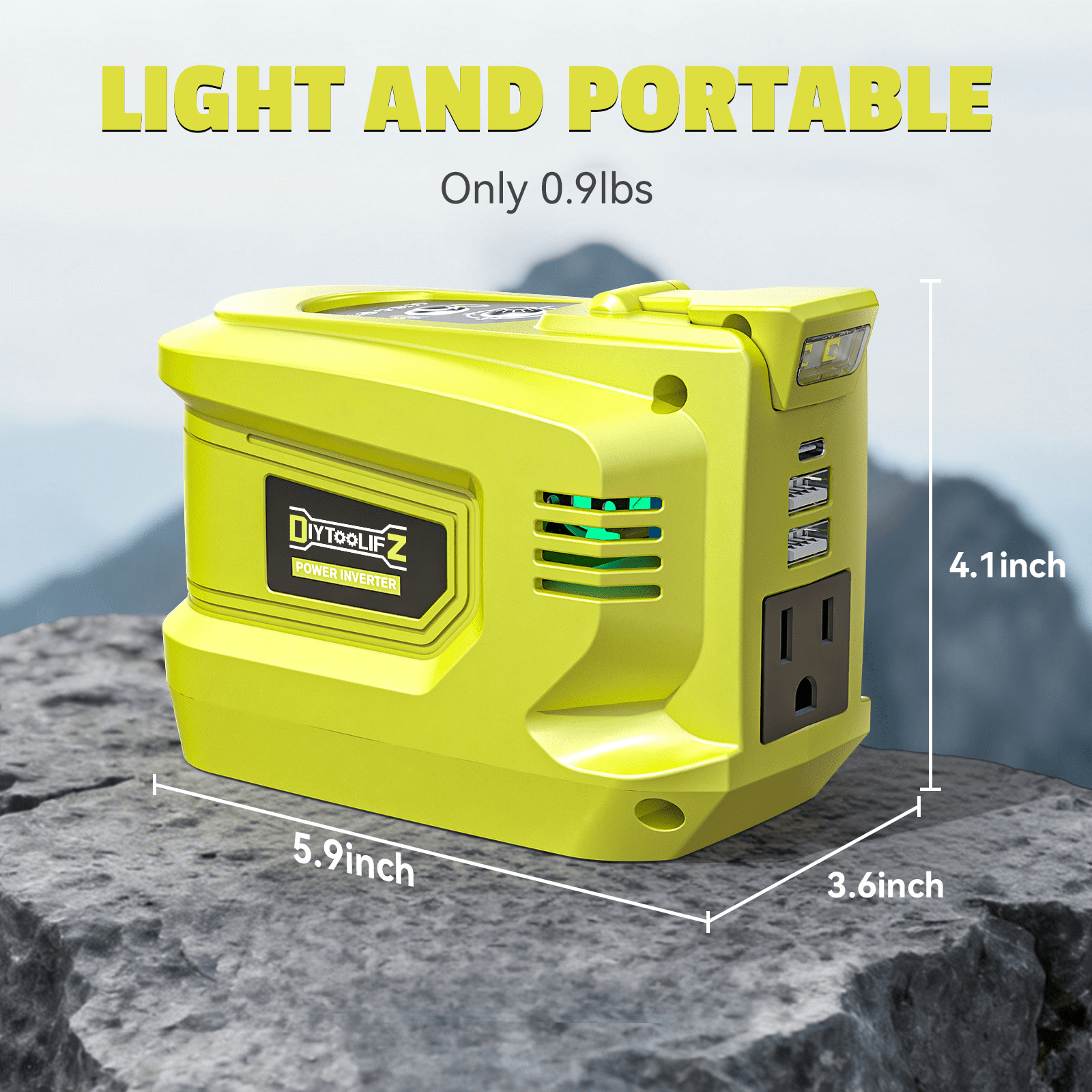 200W Power Inverter Compatible with Ryobi 18V Battery, DC 18V to AC 110-120V Power Station with 1 AC Outlet, 2 USB, 1 Type-C & LED Light, for Camping Power Outage (No Battery)