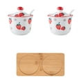 thumbnail image 1 of Hand Drawn Pattern Sugar Bowl With Lid, Ceramic Teacup Shape Sugar Pot, Coffee Accessories, Sugar Pourer, Kitchen Storage-Red Strawberry-2 Set, 1 of 8