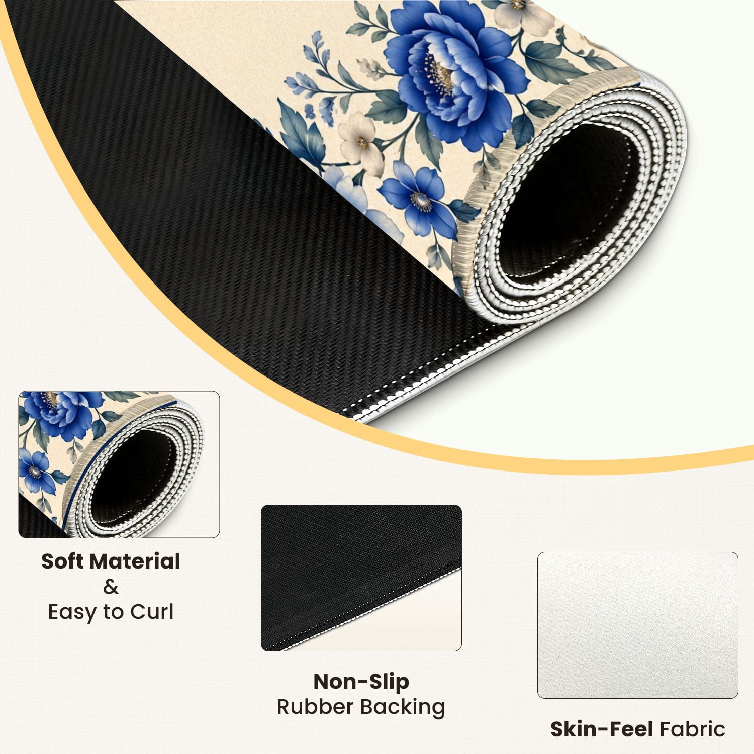 Mahjong Mat 31.5" x 31.5" Blue Floral Border Peonies Non-Slip Noise Reduction Mahjong Tiles Table Cover for Dominoes Poker Card Board and Tile Games