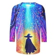 thumbnail image 4 of VKOYWKM Women Tops Halloween Shirts 3/4 Sleeve Halloween Witch Print Halloween Top Loose Fit Crew Neck Fall Blouses Halloween Gifts for Women, 4 of 5