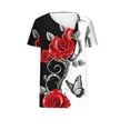 thumbnail image 3 of Hvot&aat Womens Summer Printed T-shirt Asymmetric Neck Short Sleeve Tops Loose Fit Basic Trendy Tops, 3 of 4