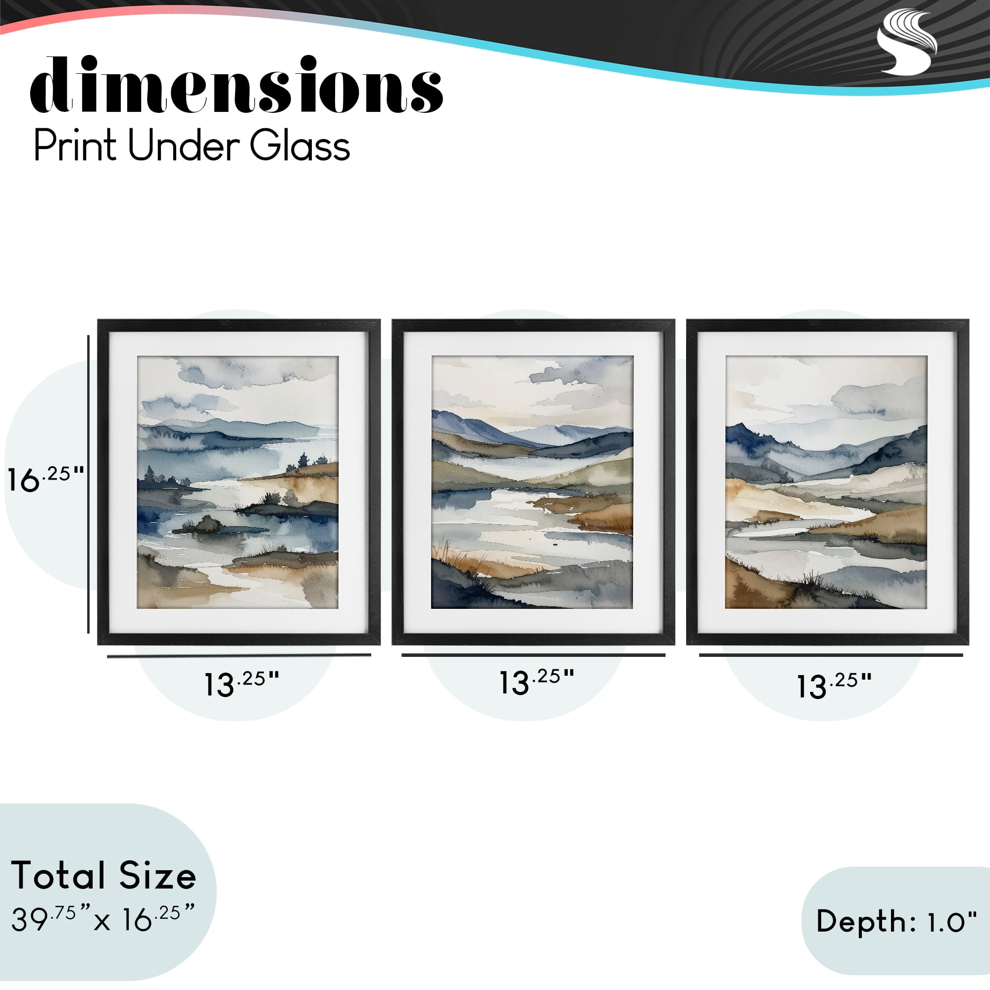 Stupell Industries Continuous Flow Of Water 3 Piece Black Framed Print Under Glass Set, design by Alonza Saunders