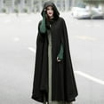 thumbnail image 3 of Jiyugala Womens Overcoat Hooded Long Cape Winter Vintage Overcoat Fashion Button Cloak Woolen Coat, 3 of 9