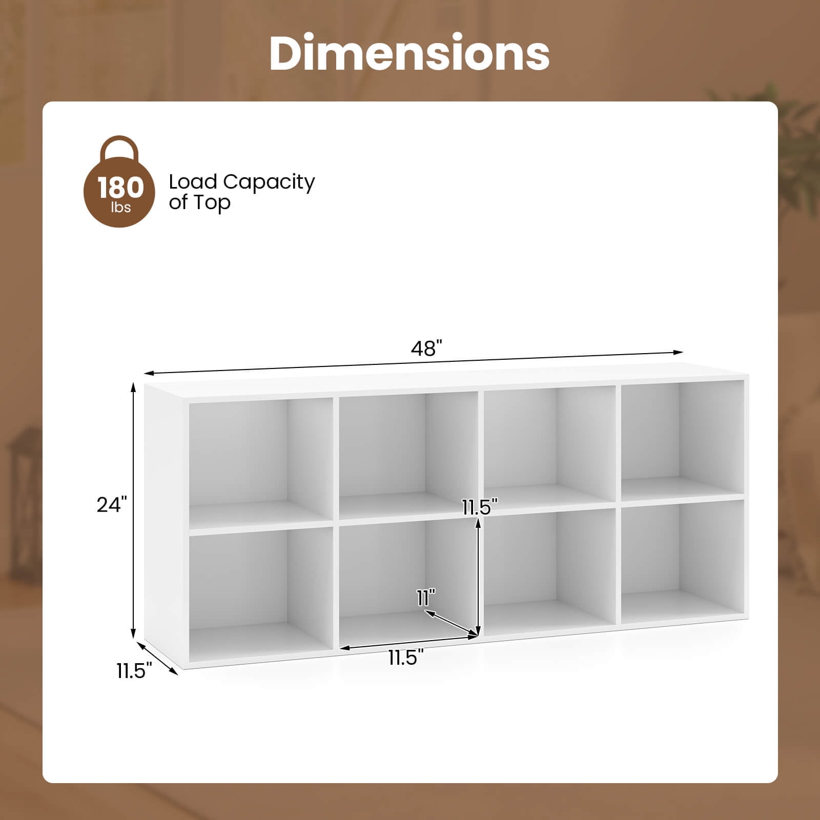 Costway 8-Cube Bookcase Bookshelf with 2 Anti-Tipping Kits Storage Organizer Rustic White