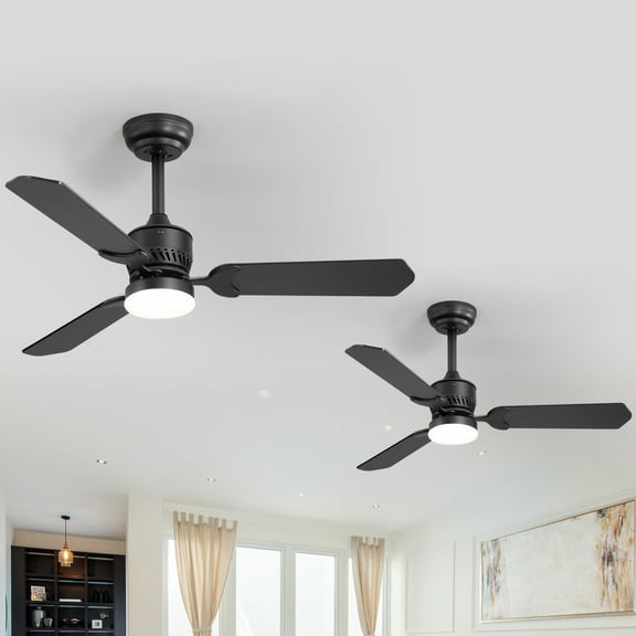ALKAFY 2-Pack 42 inch Black Modern Ceiling Fan - 3-Blade Smart DC Motor, LED Light & Remote for Bedroom, Living Room