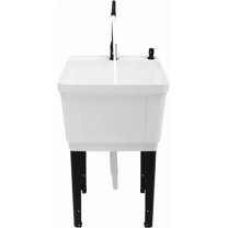 Utility Sink Laundry Tub,Freestanding Plastic Laundry Sink with Washboard, Slop Sink Garage Sink Portable Sink For Laundry Room, Garage, Bathroom, Kitchen (31.5in, Coffee)