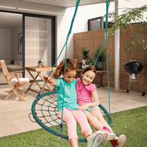 KloKick 40" Spider Web Tree Swing - 750lb Capacity Outdoor Saucer Swing with Swivel & 9.8FT Hanging Straps, Green - Backyard Swing Set for Kids & Adults