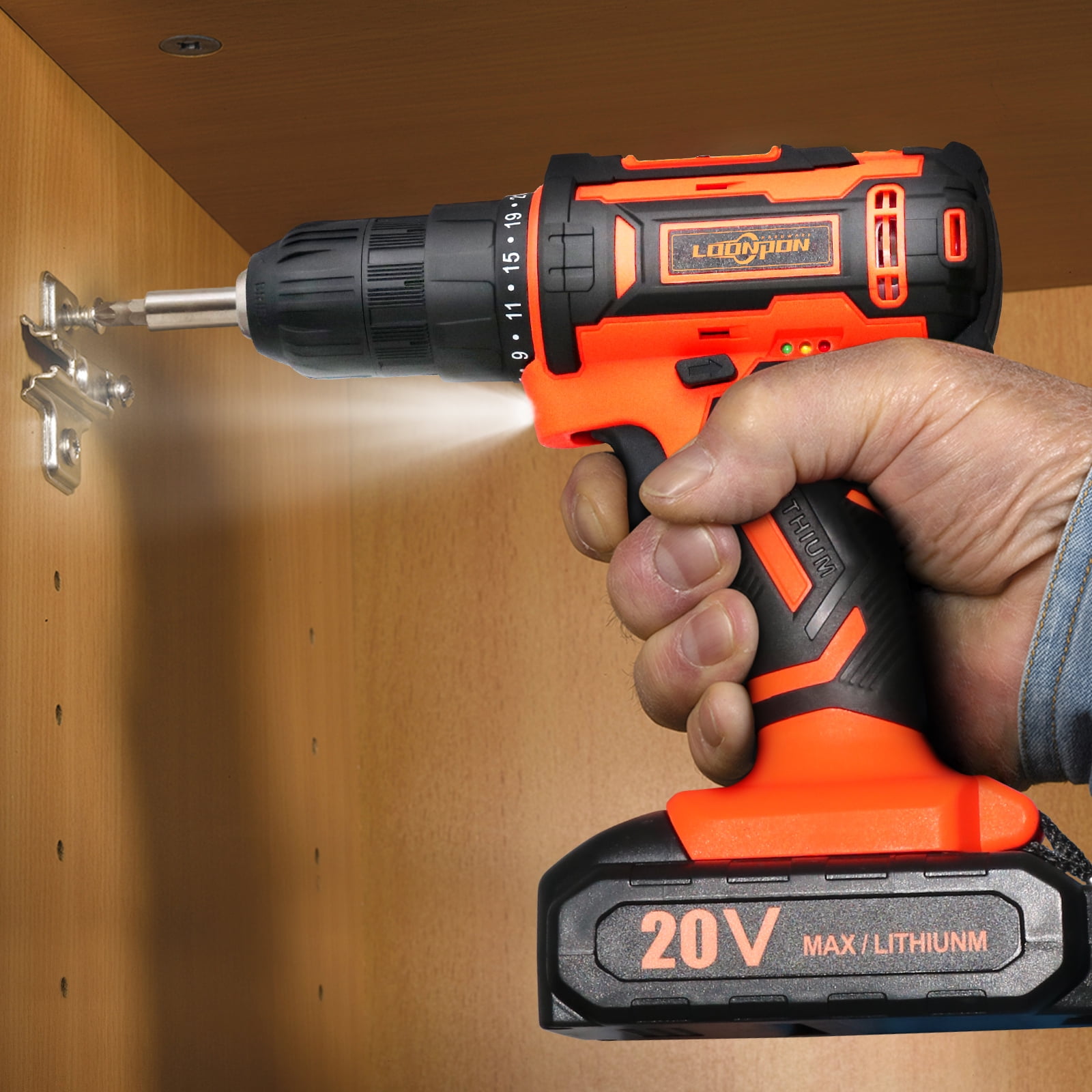 20v Drill Driver Set,Cordless Drill with Battery and Charger,LED Tools Kit,25+1 Torque Setting and 43pcs Bits