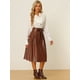 thumbnail image 2 of Falda de piel sintética para mujer Faldas midi elegantes con lazo en la cintura A-Line Marrón M, 2 of 6