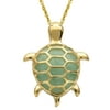18k Yellow Gold Over Sterling Silver Genuine Green Jade Turtle Pendant Necklace, 18"