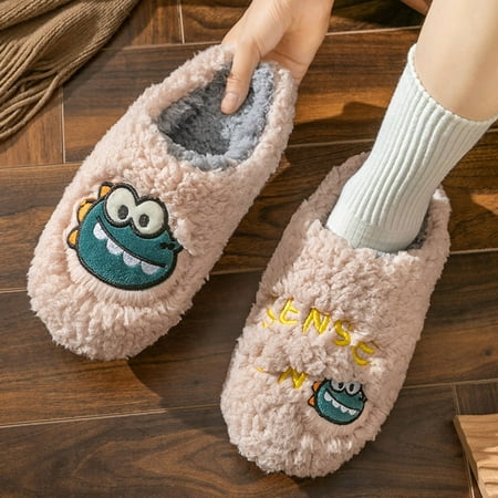 

Sehao womens flat dress shoes Women Slippers Autumn And Winter Fashion Comfortable Warm Cute Dinosaur Cartoon Solid Color Indoor Chemical fiber womens winter shoes