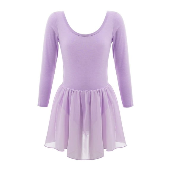 iiniim Kids Girls Ballet Dance Dress Gymnastic Bodysuit Long Sleeve T-Shirt Top with Skirt Age 2-12