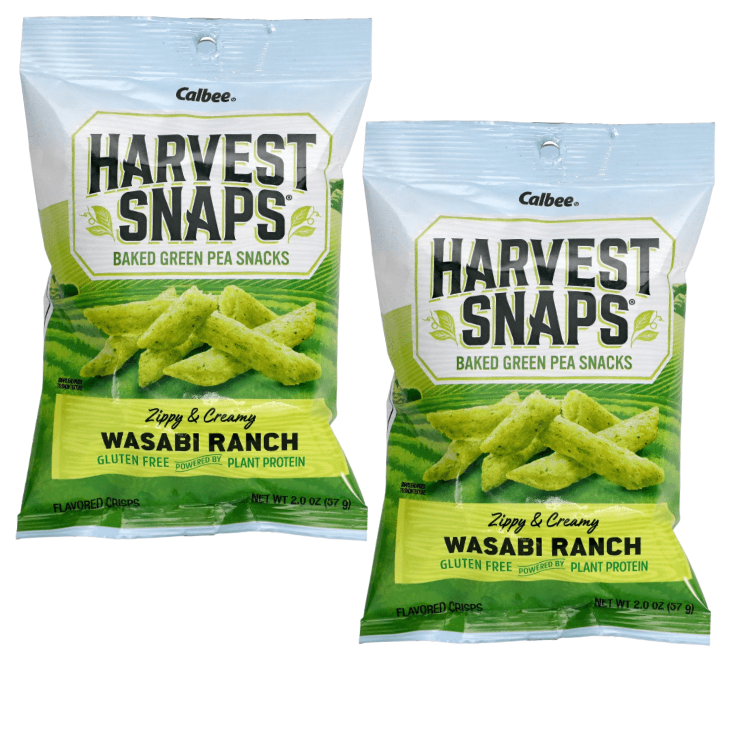 Harvest Snaps Baked Green Pea Snacks, Zippy and Creamy Wasabi Ranch Baked and Crunchy Veggie Snacks with Plant Protein and Fiber for Kids Adult Lunchbox Halloween Trick or Treats 2oz Pack of 2