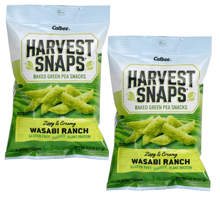 Harvest Snaps Baked Green Pea Snacks, Zippy and Creamy Wasabi Ranch Baked and Crunchy Veggie Snacks with Plant Protein and Fiber for Kids Adult Lunchbox Halloween Trick or Treats 2oz Pack of 2