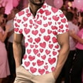 thumbnail image 1 of TaTaai Men's Valentine Print Turndown Collar Quarter Sleeve Pullover, Valentine's Day Gift, Casual Daily Outdoor T-Shirt Gift, 1 of 5
