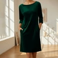 thumbnail image 2 of QATAINLAV Velvet Dress for Women Casual Crew Neck Long Sleeve Dresses Elegant Loose Fit Cocktail Party Maxi Dress with Pockets, Green, S, 2 of 10