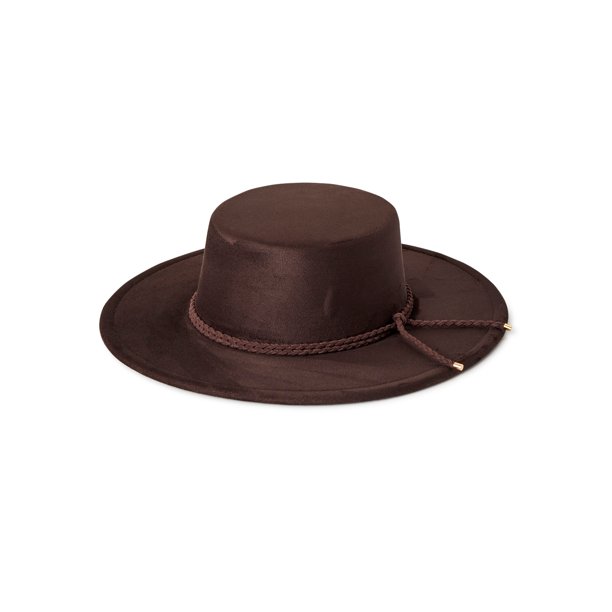 Time and Tru Adult Women's Chocolate Boater Hat with Rope Trim
