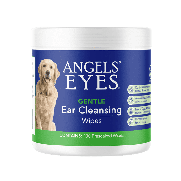 Angels' Eyes Ear Cleansing Wipes for Dogs & Cats | 100 Count Pre-Moistened Pads | Removes Dirt, Wax & Odor | Soothes Itchy Ears with Aloe & Chamomile | Alcohol-Free, No Dyes or Fragrance