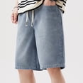 thumbnail image 4 of Simua Men's Casual Washed Denim 5-Inch Shorts | Elastic Drawstring Waist Multi-Pocket Linen Polyester Blend Straight Leg Summer Outdoor Shorts, 4 of 7