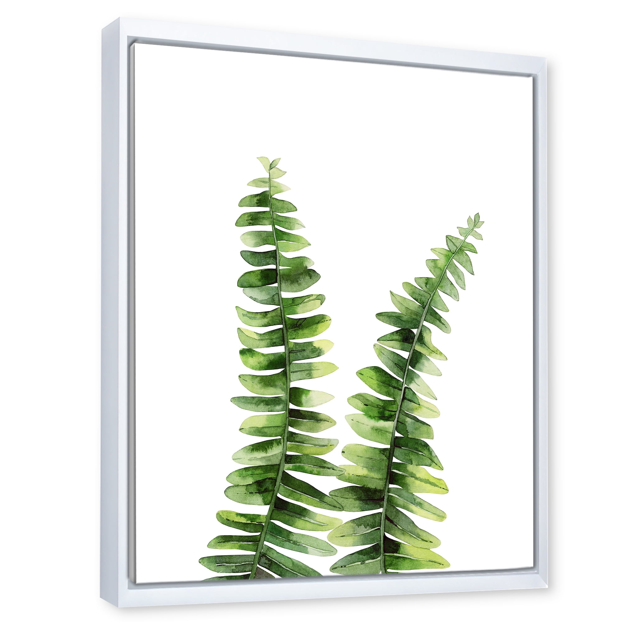Designart 'Fern Plant Leaves Detail V' Tropical Framed Canvas Wall Art Print