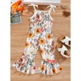 thumbnail image 4 of Qmyliery Baby Toddler Girls Jumpsuit Tie-up Suspender Sleeveless Elastic High Waist Floral Printed Long Flared Playsuits,White, 4 of 9