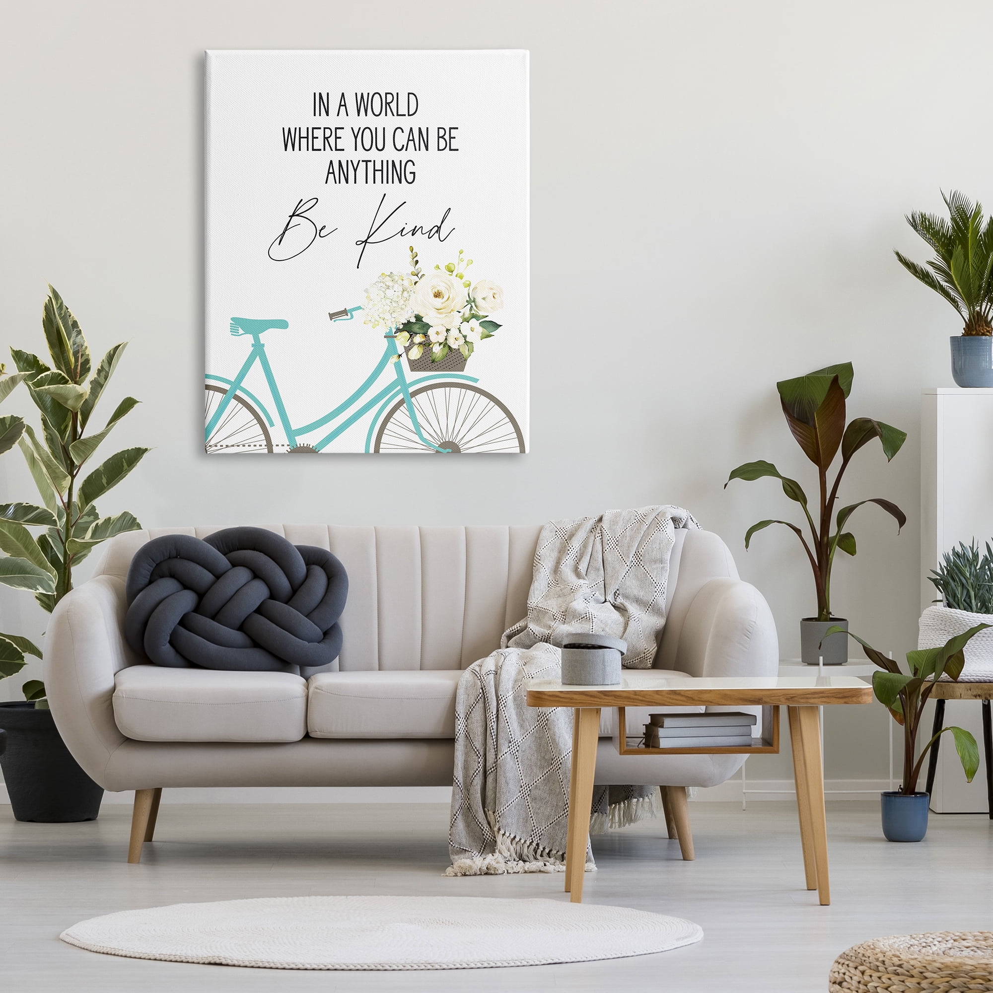 Stupell Industries Be Anything Be Kind Sentiment Blue Bicycle White Floral, 36 x 48, Designed by Lettered and Lined