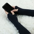 thumbnail image 4 of INSPIRE CHIC Women's Fingerless Thumbhole Solid Stripe Gothic Long Knitted Gloves Navy Blue, 4 of 6