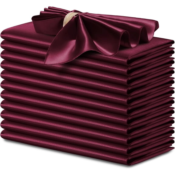 Neighborly Nook 12 Pcs Silky Burgundy Satin Napkins 17 x 17 Inches, Square Smooth Wedding Dinner Napkins Satin Cloth Napkins Table Napkins for Banquet Party Restaurant Decor, Thanksgiving, Christmas