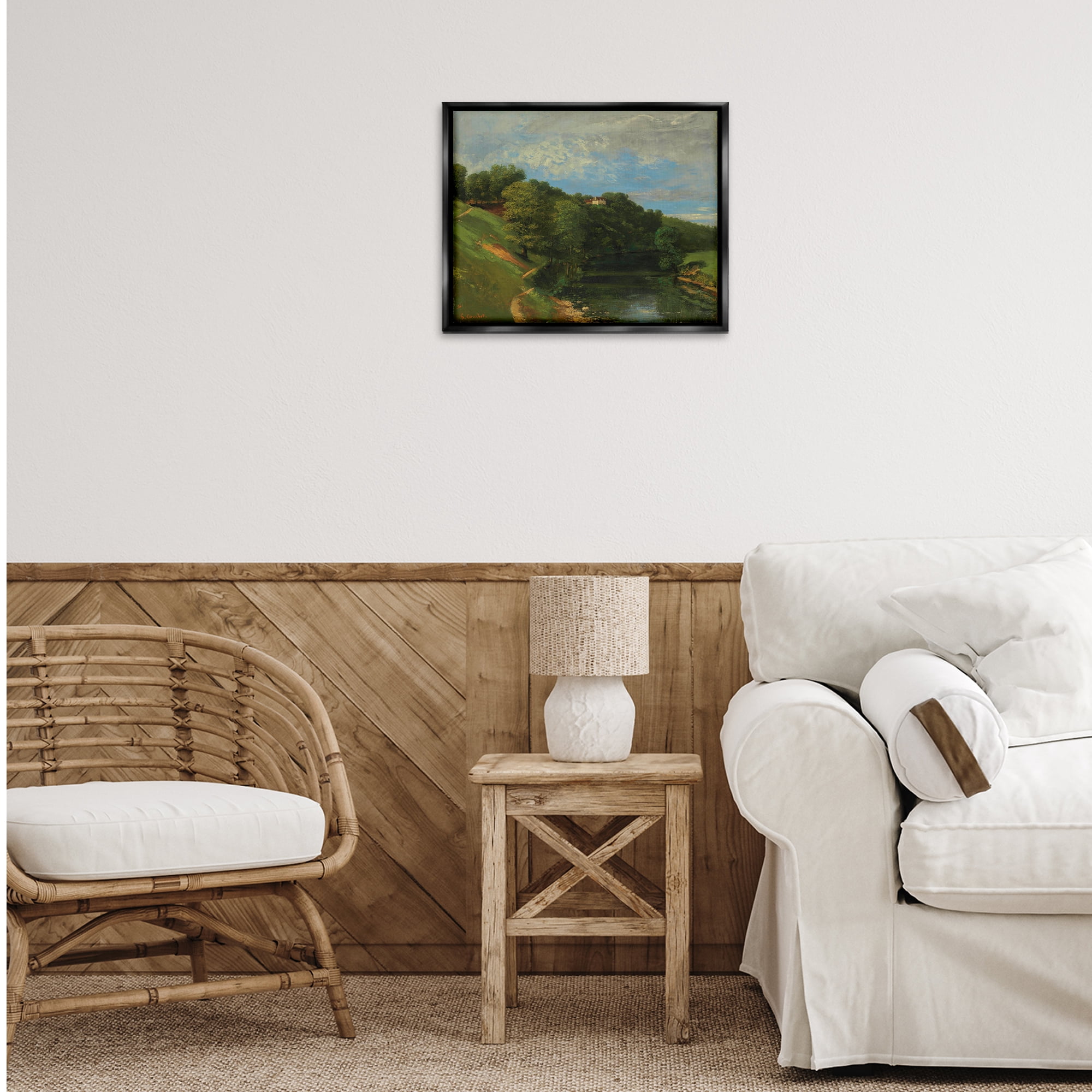 Stupell Industries Classic River Landscape Landscape & Nature Painting Black Floater Framed Canvas Art Print Wall Art, 21 x 17